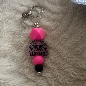 Bad Habits Pink Beaded Keychain